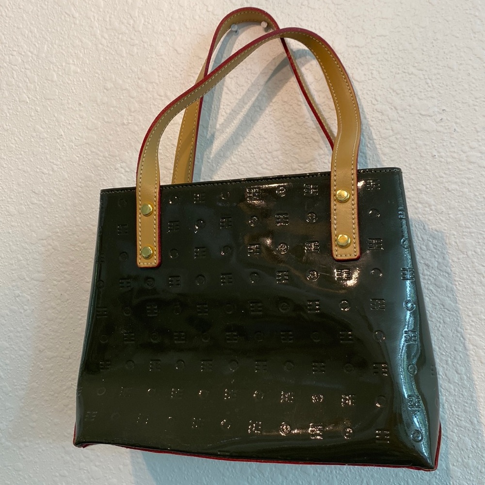 ARCADIA Olive Green Embossed Italian Leather Handbag